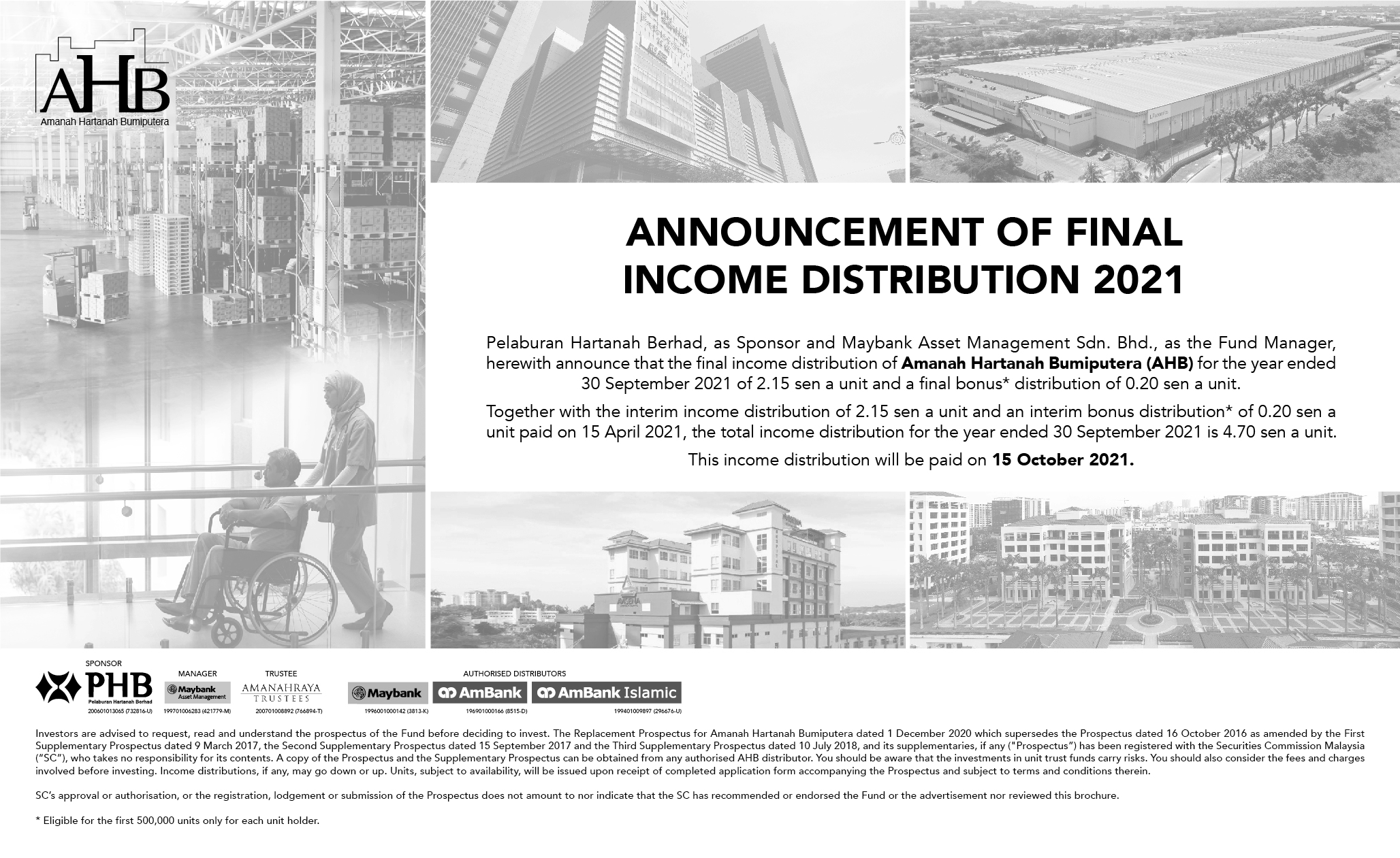 PHB and MAM Declare Final Income Distribution for AHB For Financial Year Ended 30 September 2021